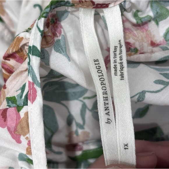 Anthropologie Somerset Dress Size 1X White Pink Floral Maxi Puff Sleeve Cotton - Picture 3 of 14